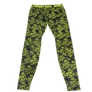 Andrew Christian VIBE TECH Leggings Large Black Neon Yellow Medium